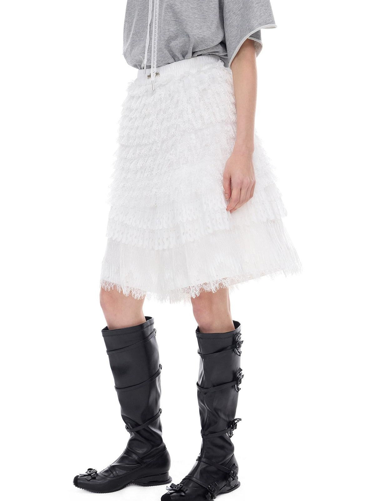 PINKSPINK Detachable Lace Layered Patchwork Pocket Wide Leg Women's Polyester Skorts