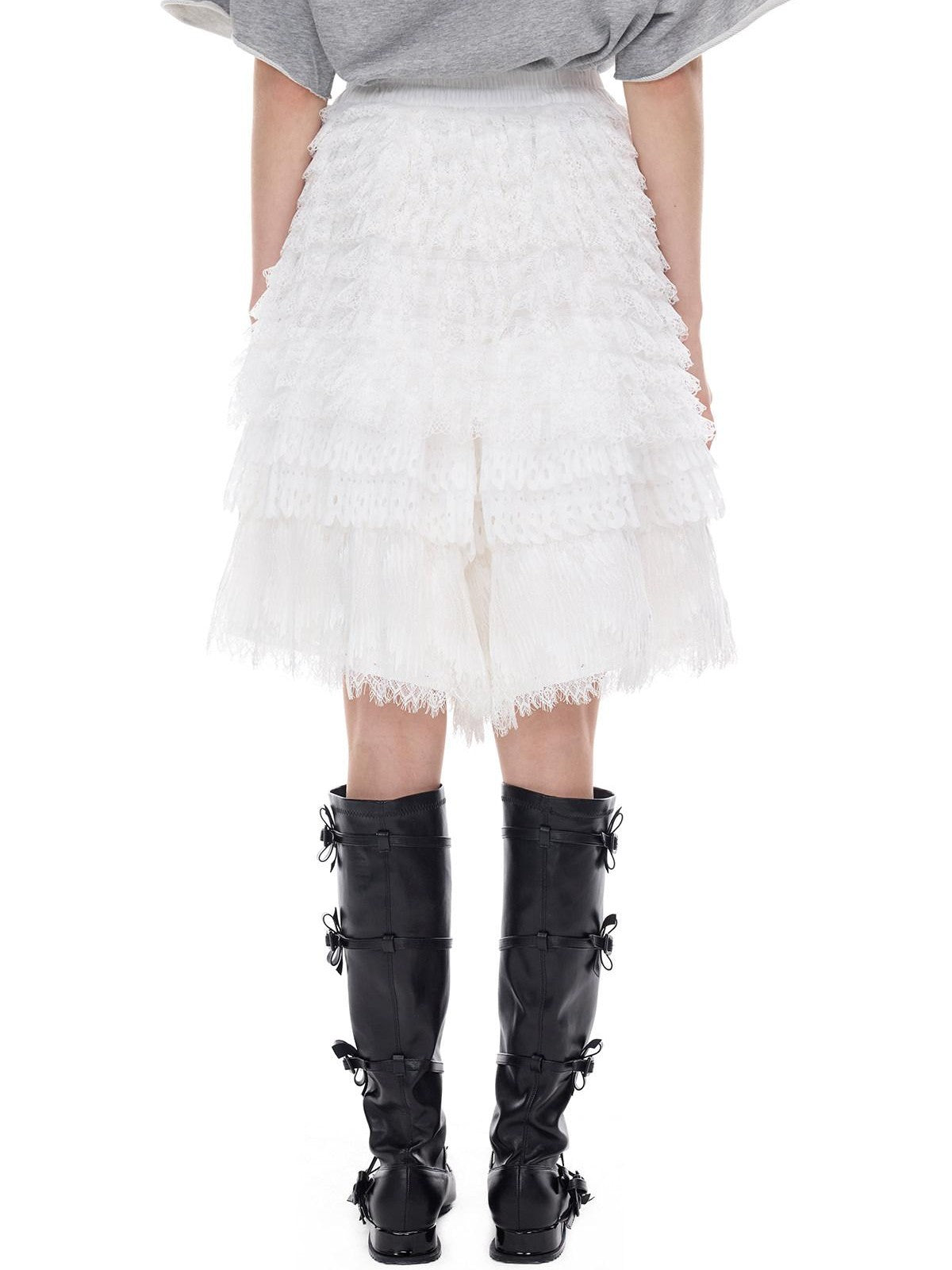 PINKSPINK Detachable Lace Layered Patchwork Pocket Wide Leg Women's Polyester Skorts