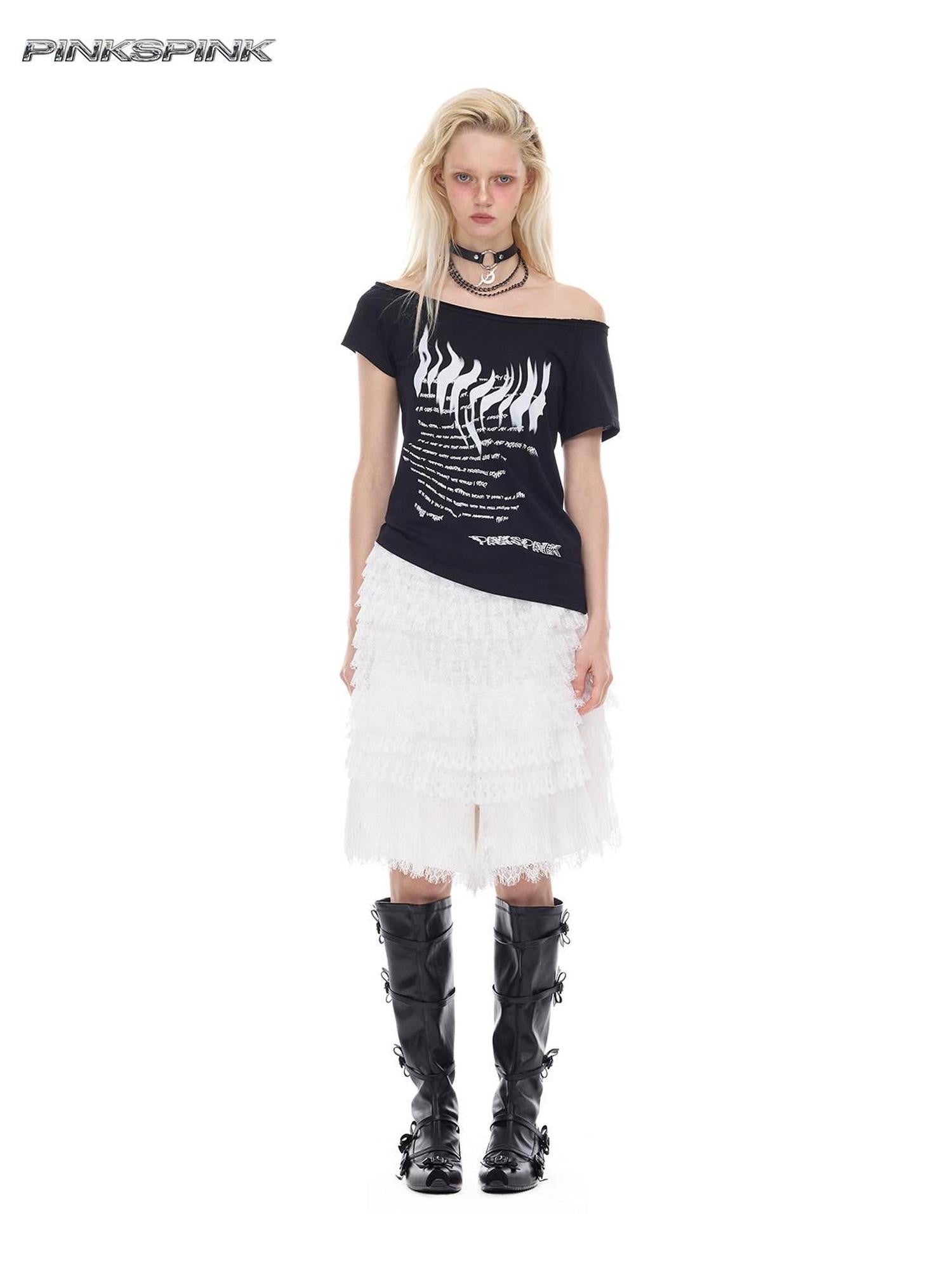 PINKSPINK Detachable Lace Layered Patchwork Pocket Wide Leg Women's Polyester Skorts