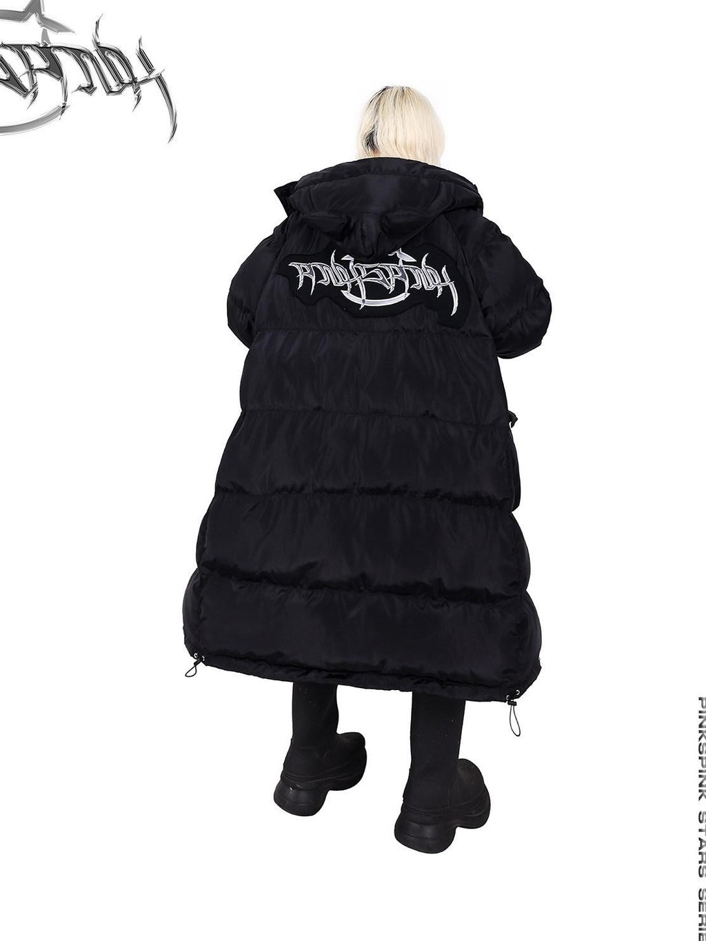 PINKSPINK Devil Cat Ear Hooded Letter Print Long Zip Women's Cotton Filled Puffer Jackets