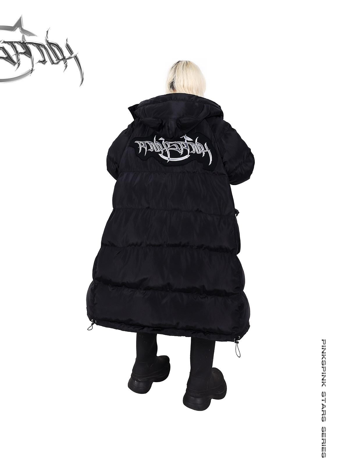 PINKSPINK Devil Cat Ear Lettering Hood Women's Cotton Filled Long Puffer Jackets