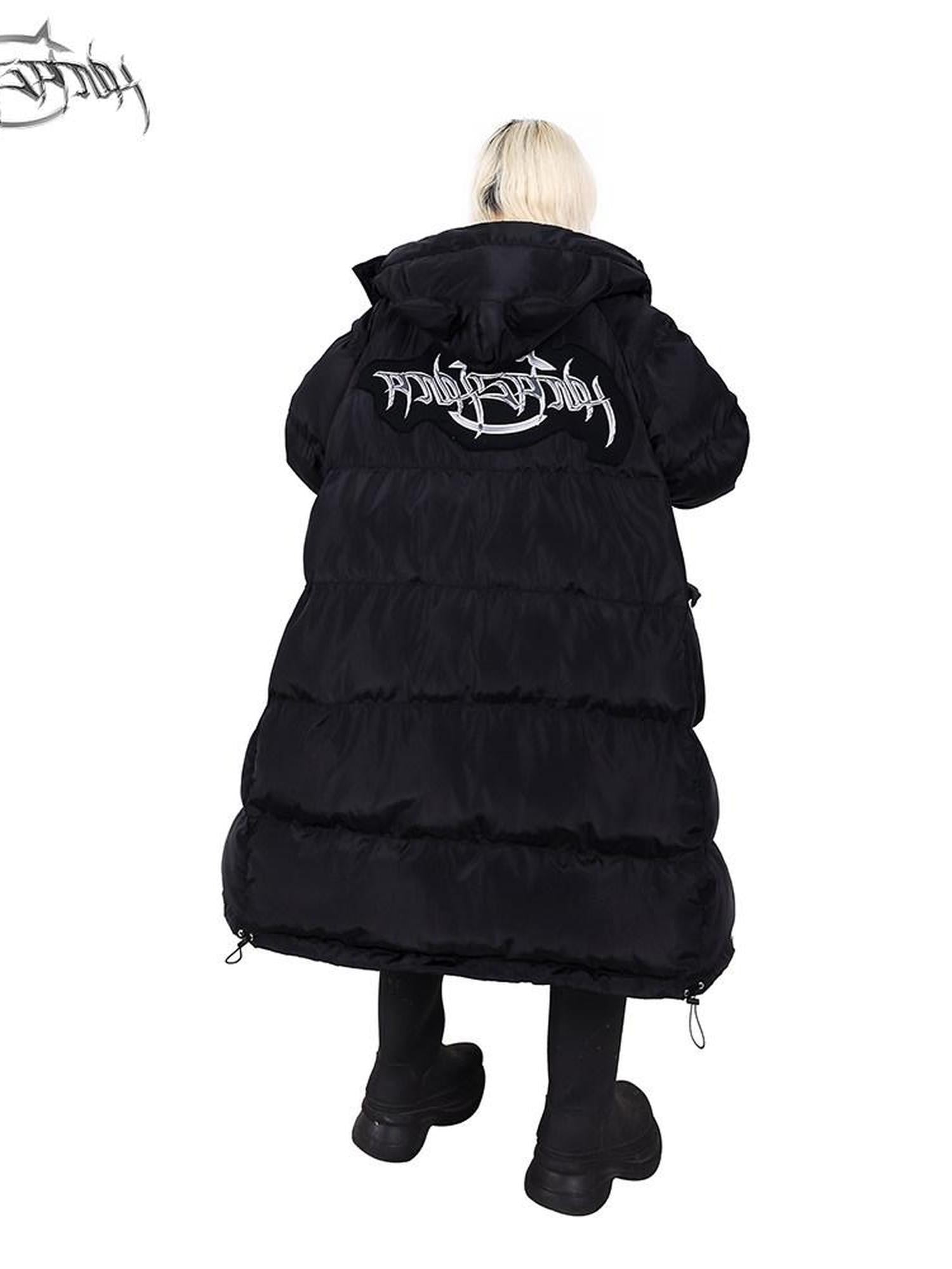 PINKSPINK Devil Cat Ear Lettering Hood Women's Cotton Filled Long Puffer Jackets