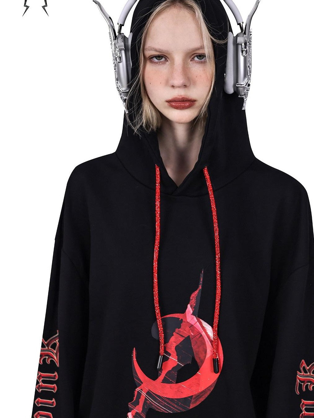 PINKSPINK Diamond Drawstring Hooded Letter Print Oversized Women's Sweatshirts