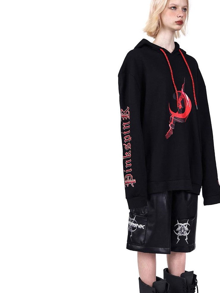 PINKSPINK Diamond Drawstring Hooded Letter Print Oversized Women's Sweatshirts