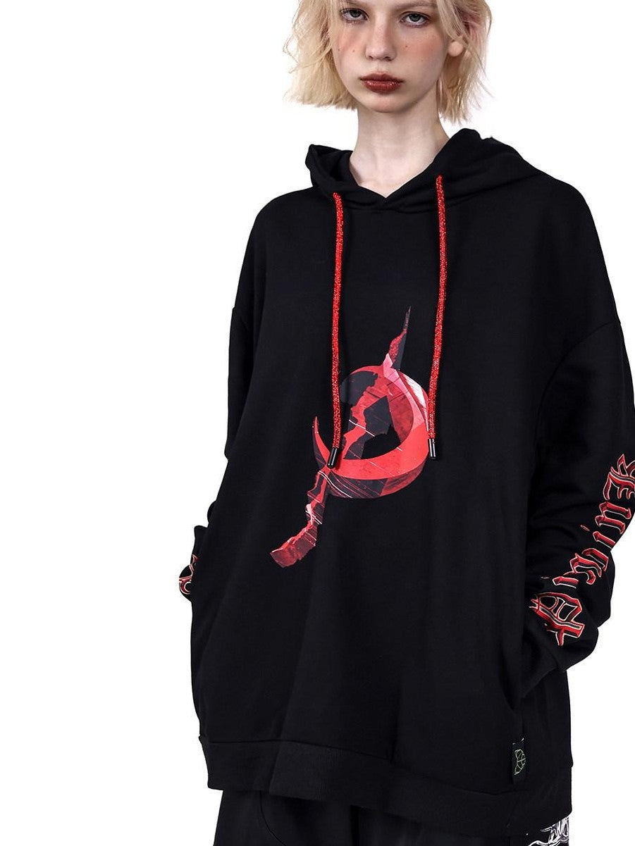 PINKSPINK Diamond Drawstring Hooded Letter Print Oversized Women's Sweatshirts