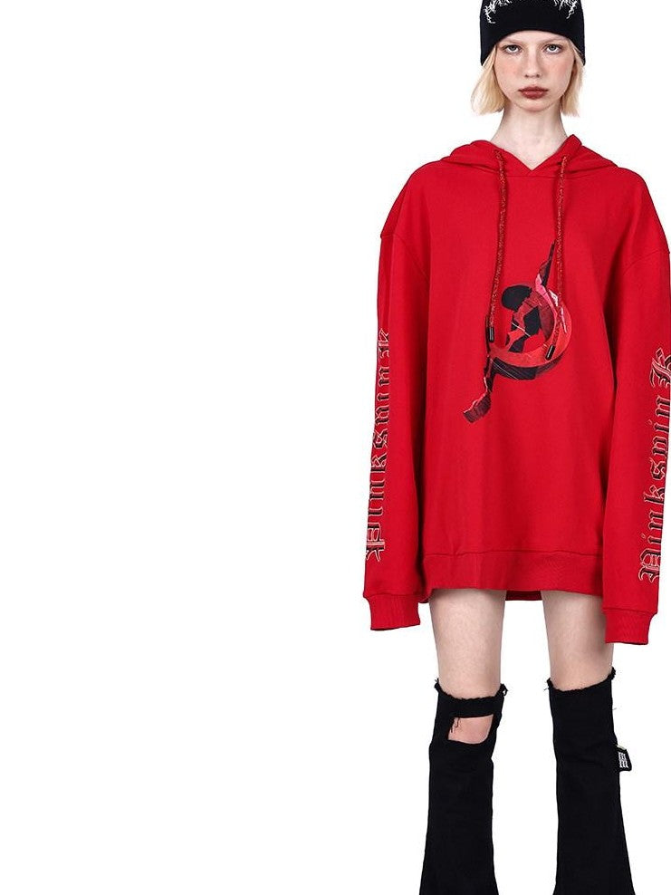 PINKSPINK Diamond Drawstring Hooded Letter Print Oversized Women's Sweatshirts