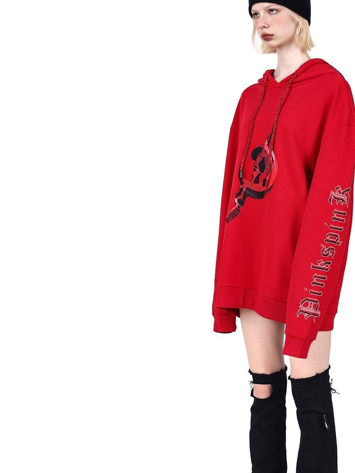 PINKSPINK Diamond Drawstring Hooded Letter Print Oversized Women's Sweatshirts