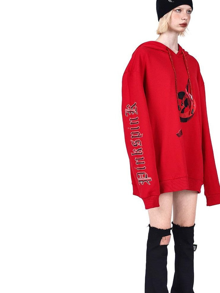 PINKSPINK Diamond Drawstring Hooded Letter Print Oversized Women's Sweatshirts