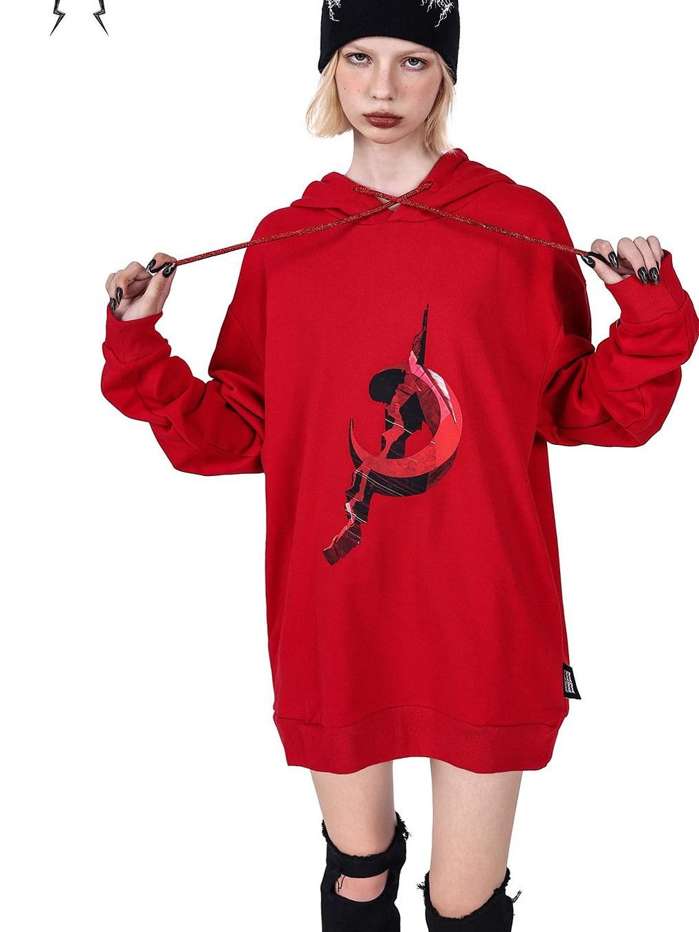 PINKSPINK Diamond Drawstring Hooded Letter Print Oversized Women's Sweatshirts