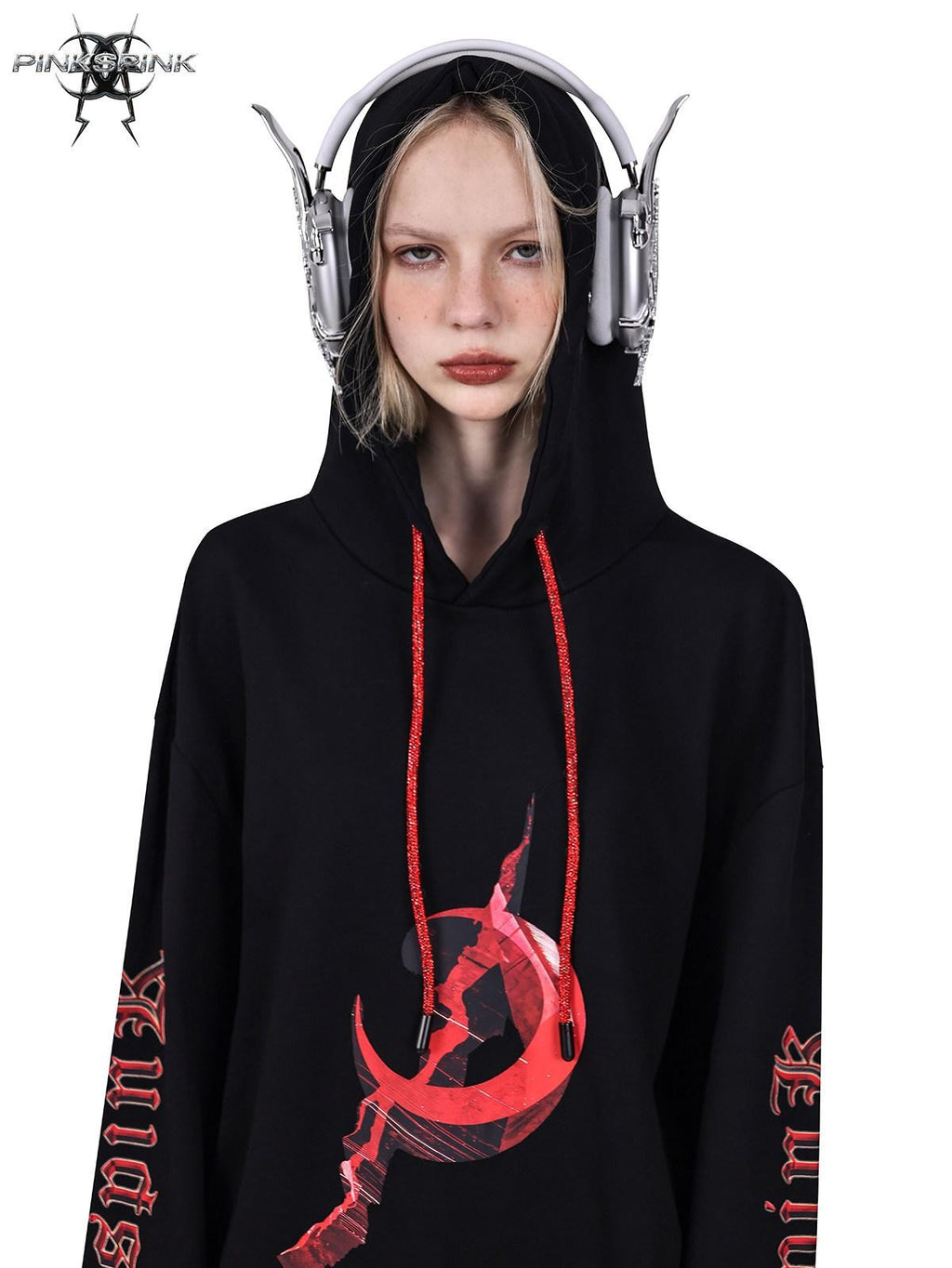 PINKSPINK Diamond Drawstring Letter Print Hooded Oversized Street Women's Sweatshirts