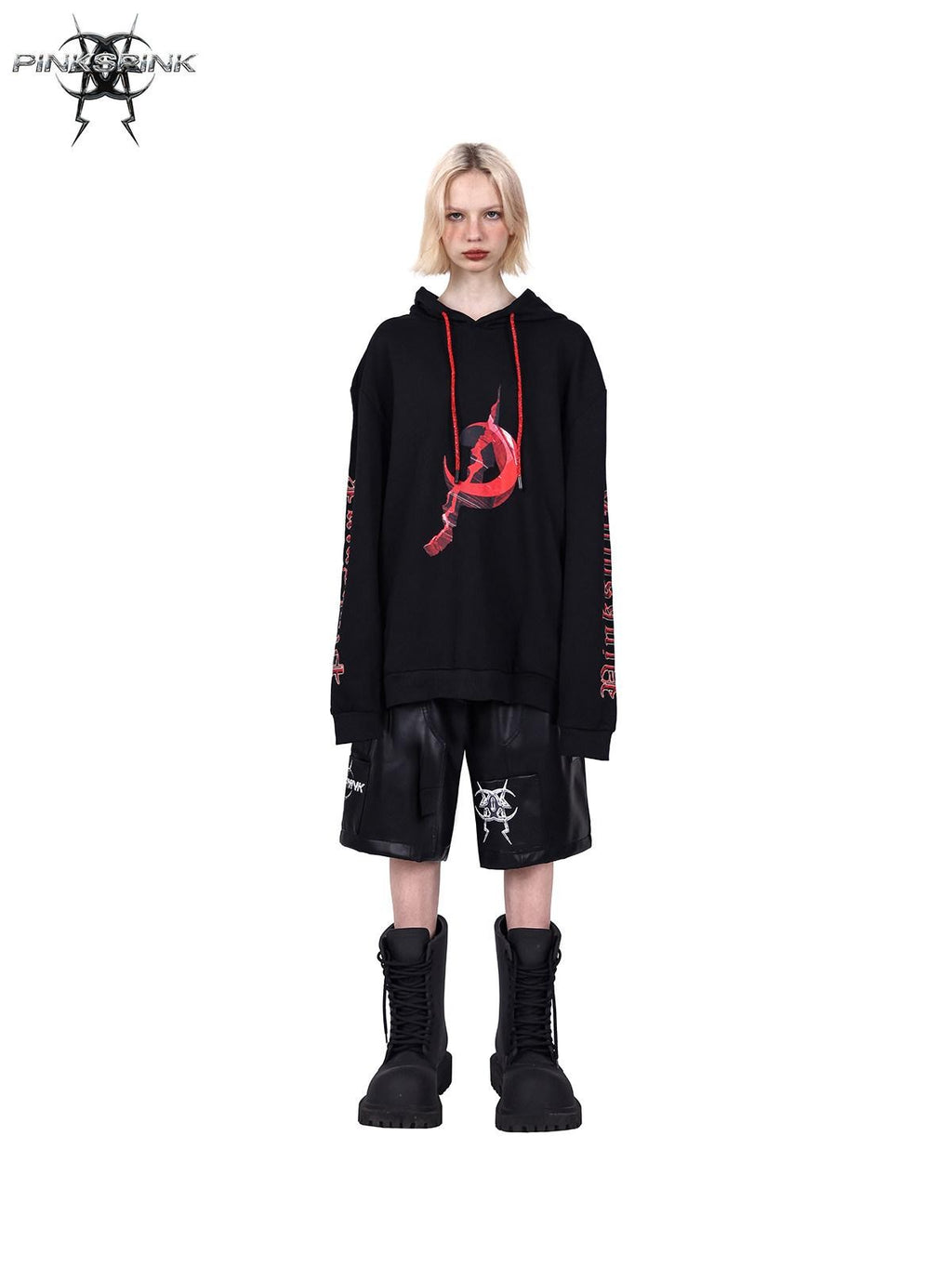 PINKSPINK Diamond Drawstring Letter Print Hooded Oversized Street Women's Sweatshirts