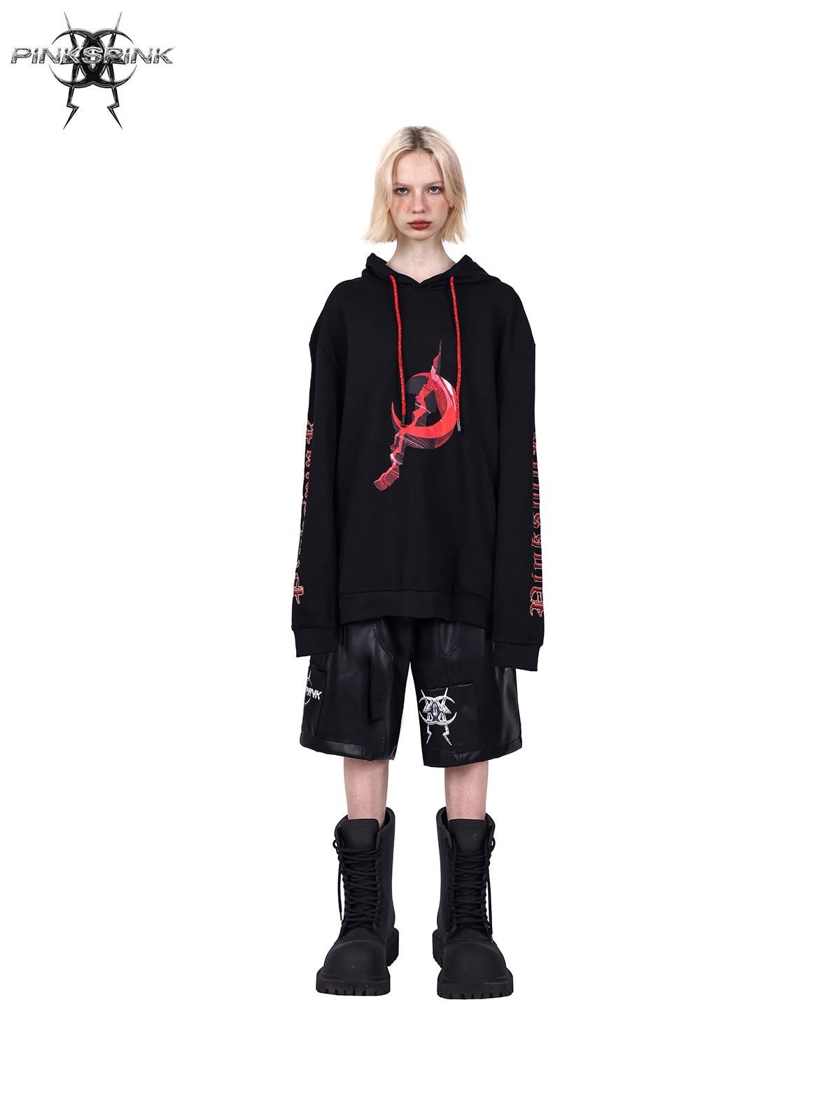 PINKSPINK Diamond Drawstring Letter Print Hooded Oversized Street Women's Sweatshirts