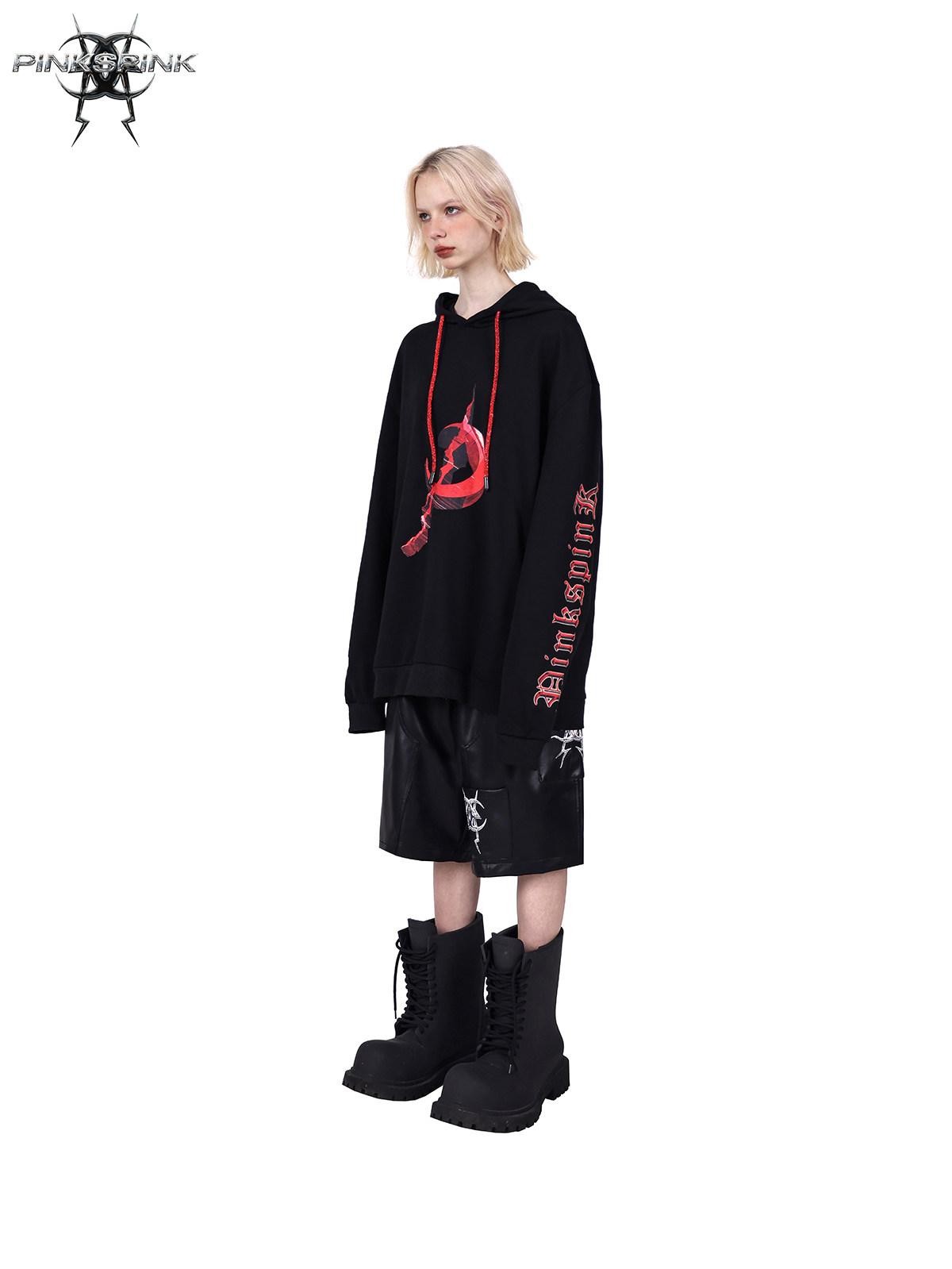 PINKSPINK Diamond Drawstring Letter Print Hooded Oversized Street Women's Sweatshirts
