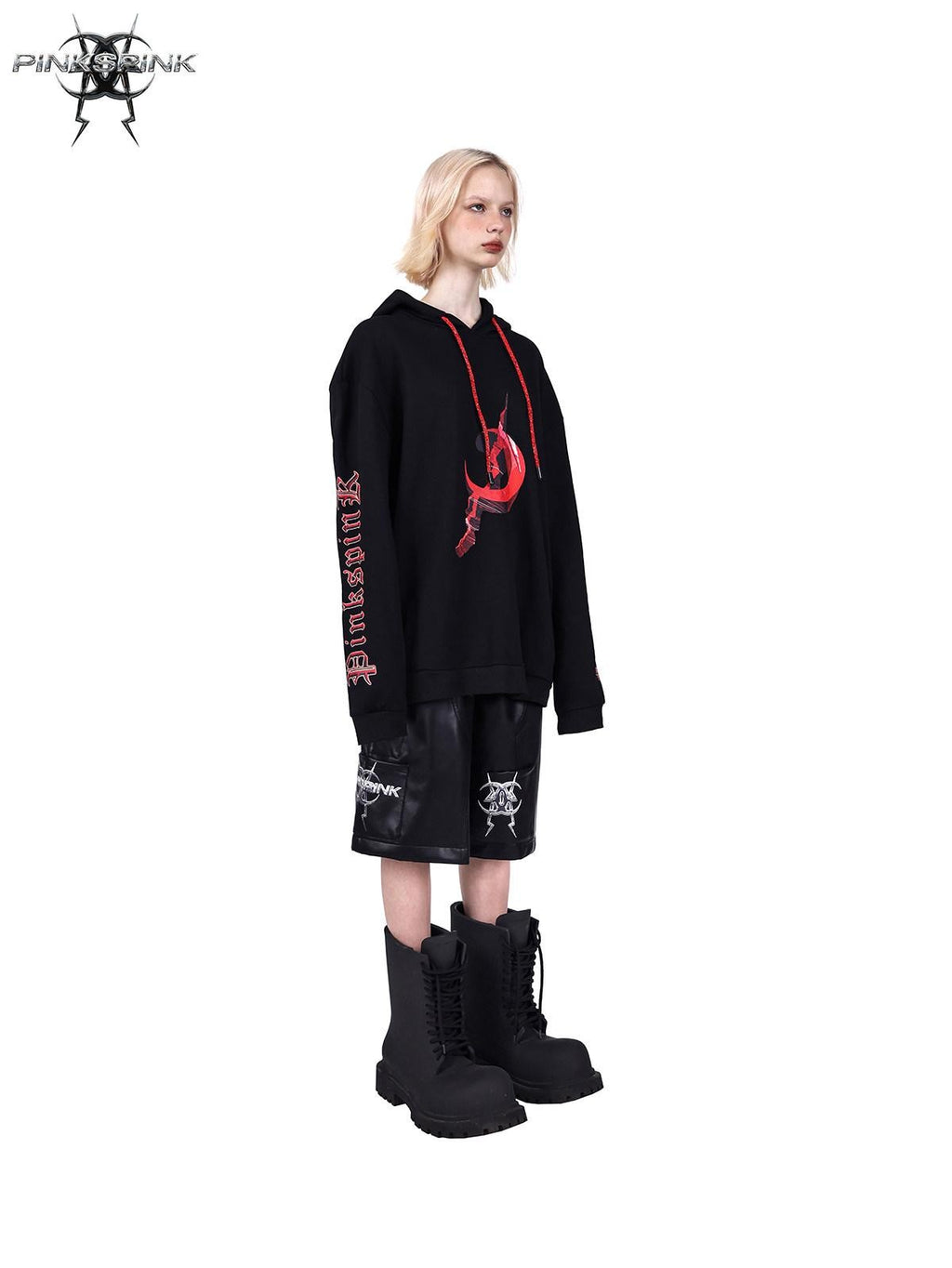 PINKSPINK Diamond Drawstring Letter Print Hooded Oversized Street Women's Sweatshirts
