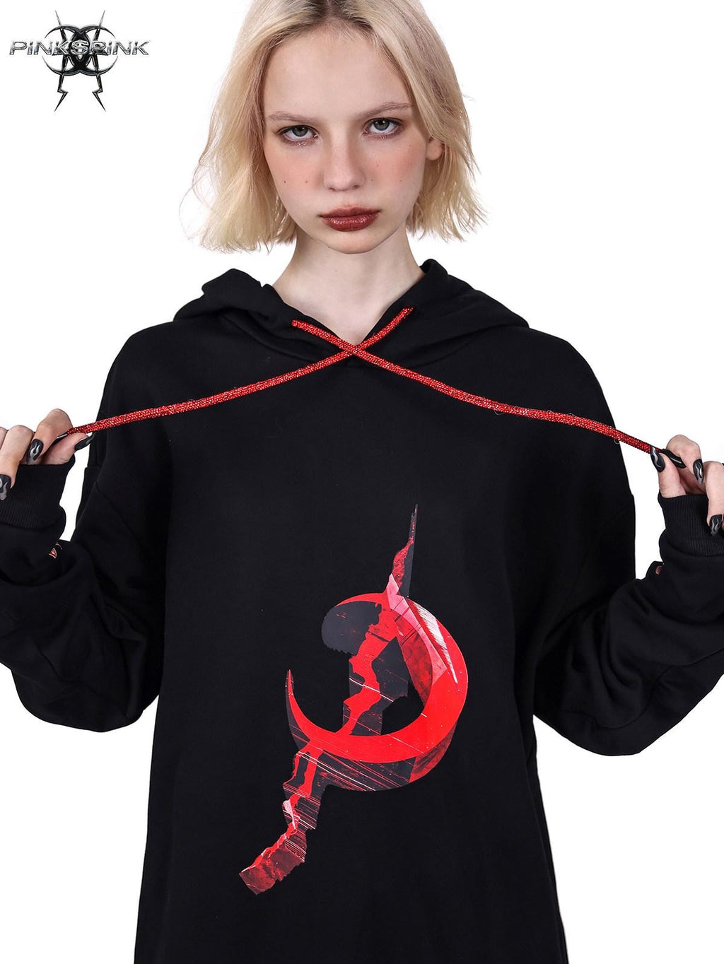 PINKSPINK Diamond Drawstring Letter Print Hooded Oversized Street Women's Sweatshirts