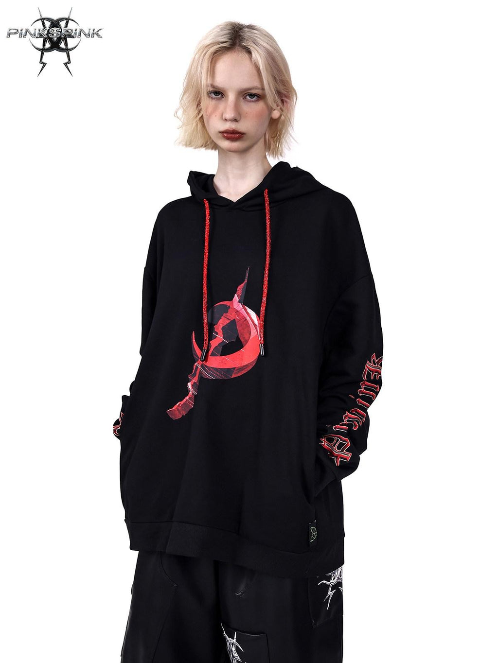 PINKSPINK Diamond Drawstring Letter Print Hooded Oversized Street Women's Sweatshirts