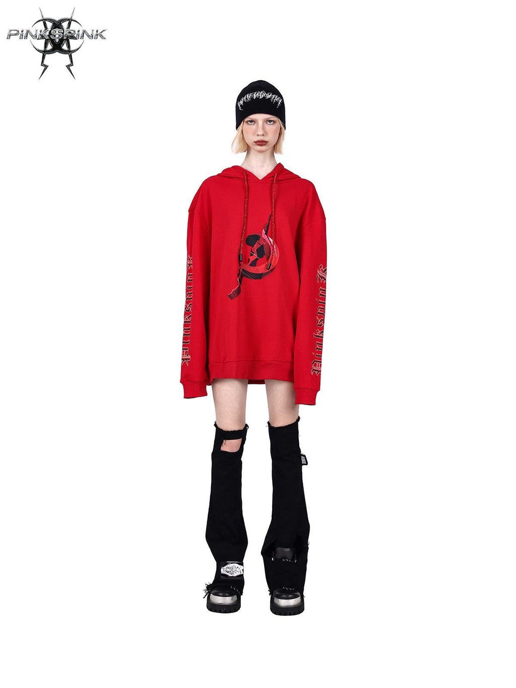 PINKSPINK Diamond Drawstring Letter Print Hooded Oversized Street Women's Sweatshirts