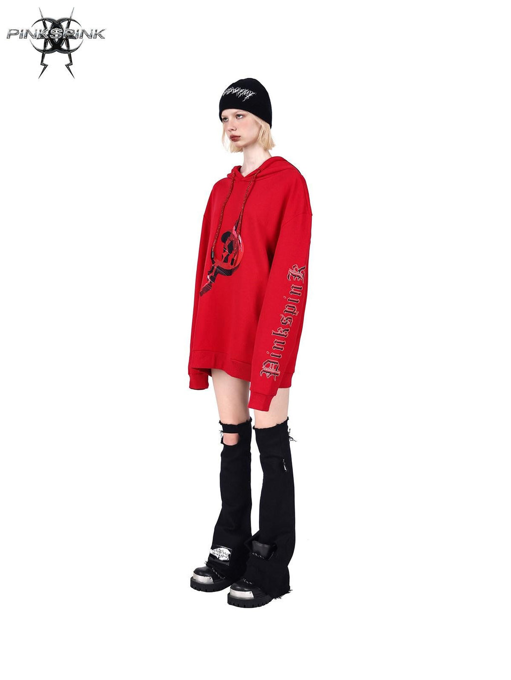 PINKSPINK Diamond Drawstring Letter Print Hooded Oversized Street Women's Sweatshirts