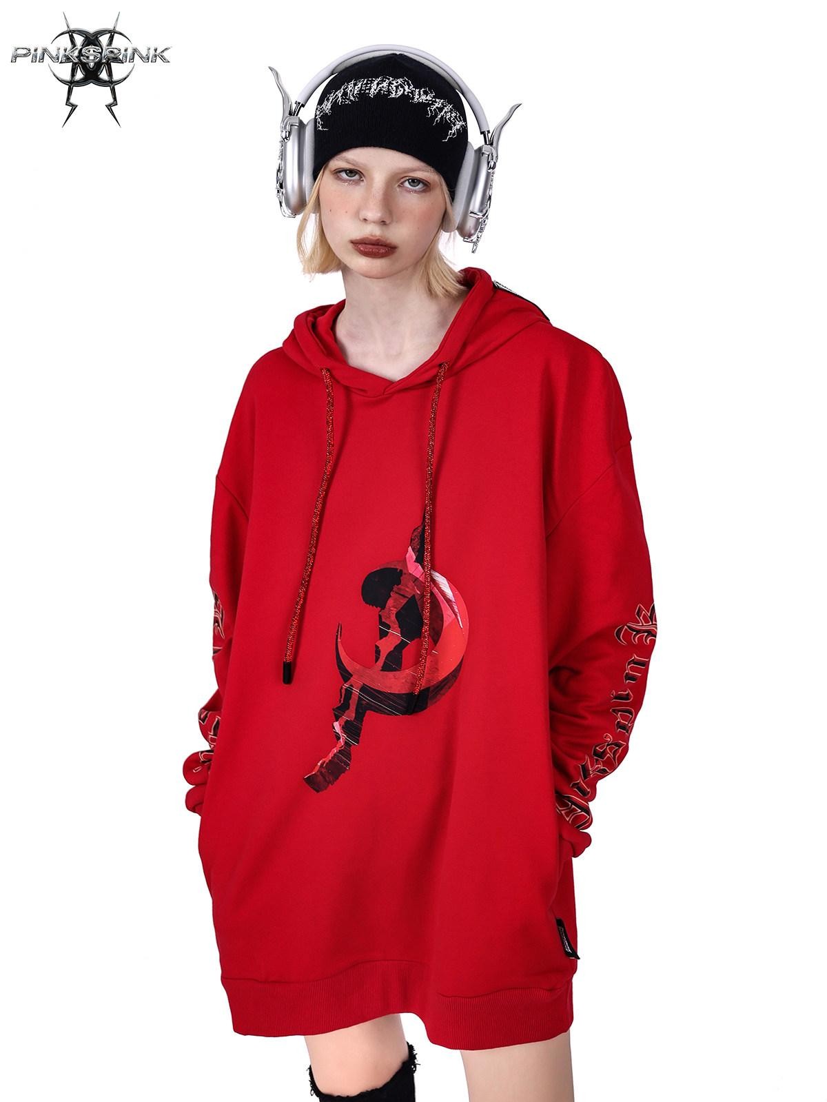 PINKSPINK Diamond Drawstring Letter Print Hooded Oversized Street Women's Sweatshirts