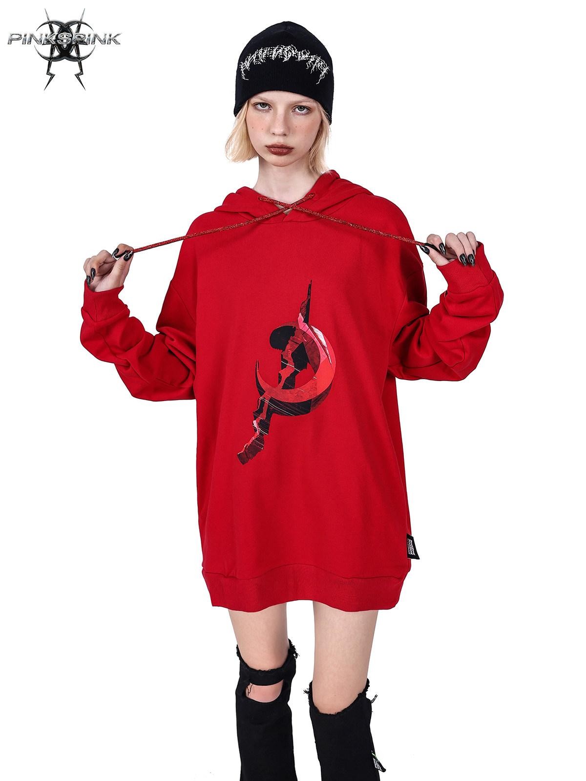 PINKSPINK Diamond Drawstring Letter Print Hooded Oversized Street Women's Sweatshirts