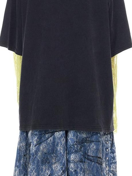 PINKSPINK Distressed Gray Rock Frog Print Irregular Ripped Punk Women's Oversized T-shirts
