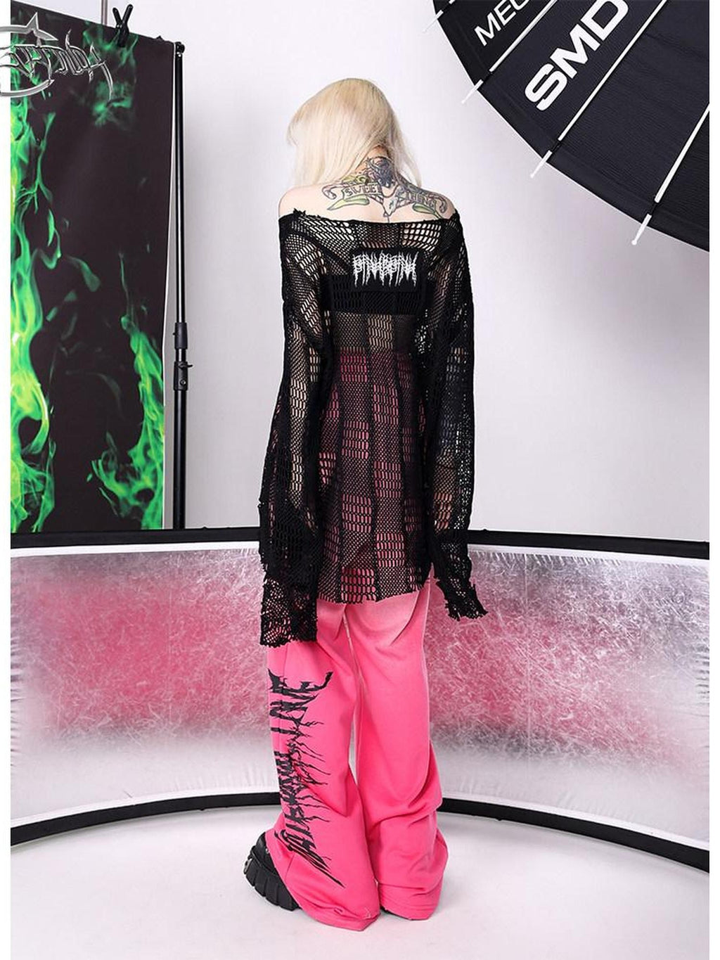 PINKSPINK Distressed Mesh Applique Embroidered Print Women's Cotton Long Sleeve T-shirts