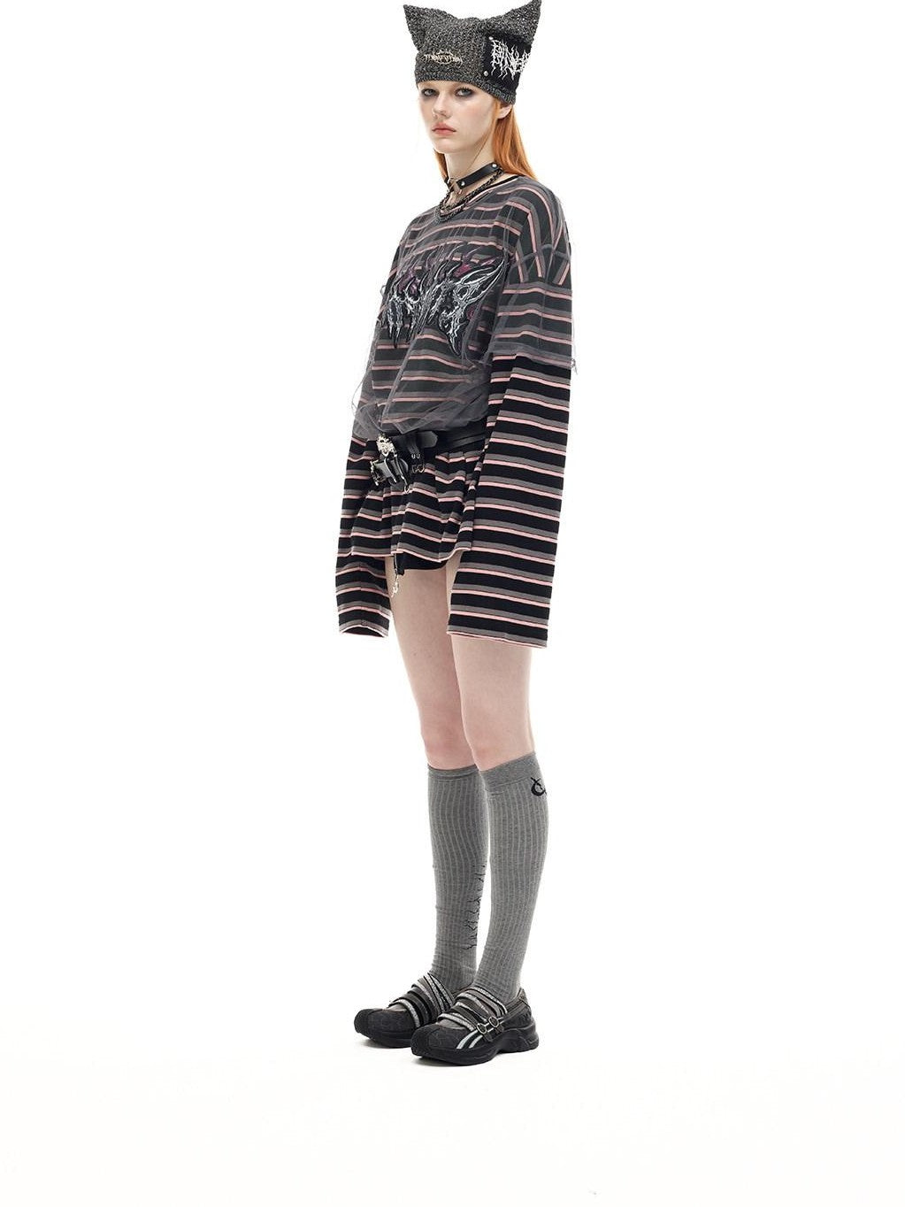 PINKSPINK Distressed Patch Embroidered Striped Women's Cotton Long Sleeve T-shirts