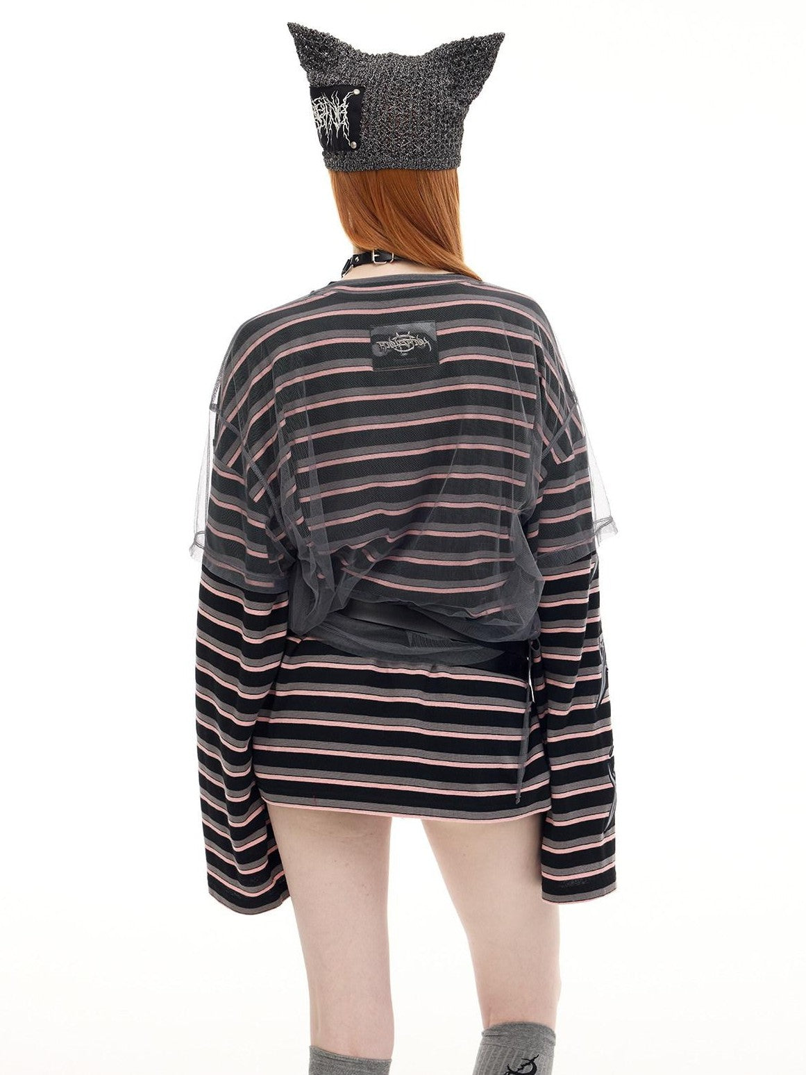 PINKSPINK Distressed Patch Embroidered Striped Women's Cotton Long Sleeve T-shirts