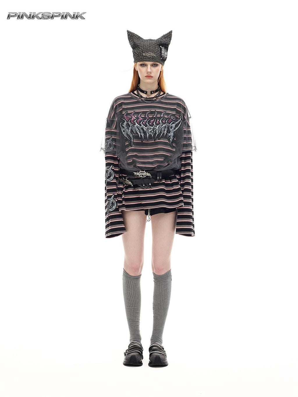 PINKSPINK Distressed Patch Embroidered Striped Women's Cotton Long Sleeve T-shirts