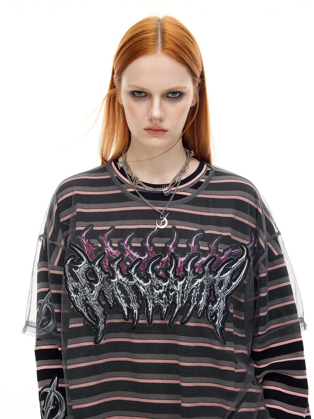 PINKSPINK Distressed Patch Embroidered Striped Women's Cotton Long Sleeve T-shirts