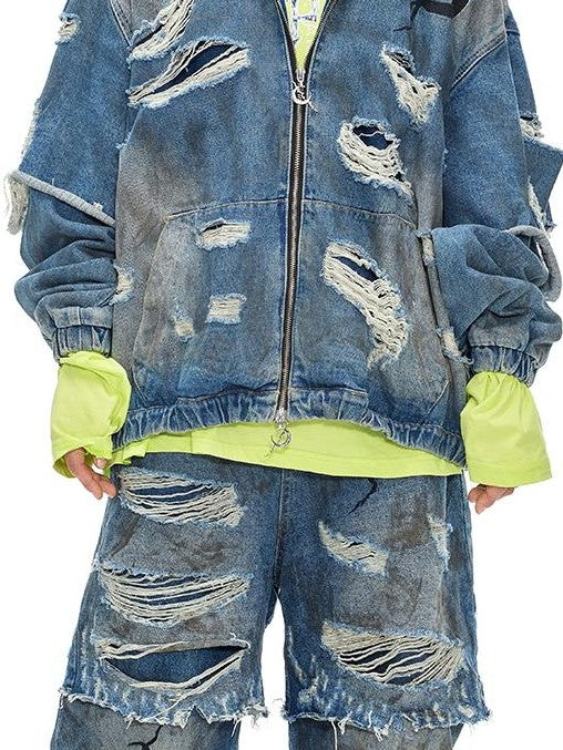 PINKSPINK Distressed Punk Stacked Low Rise Cotton Women's Baggy Jeans