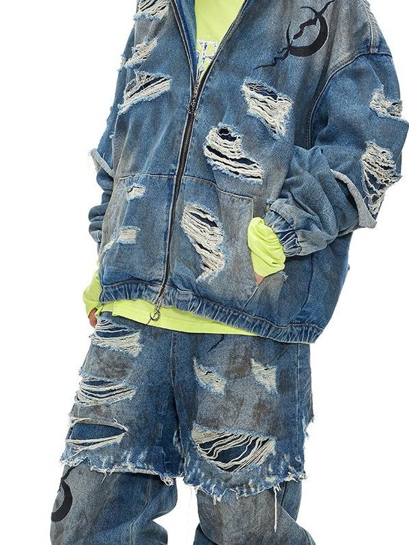 PINKSPINK Distressed Punk Stacked Low Rise Cotton Women's Baggy Jeans