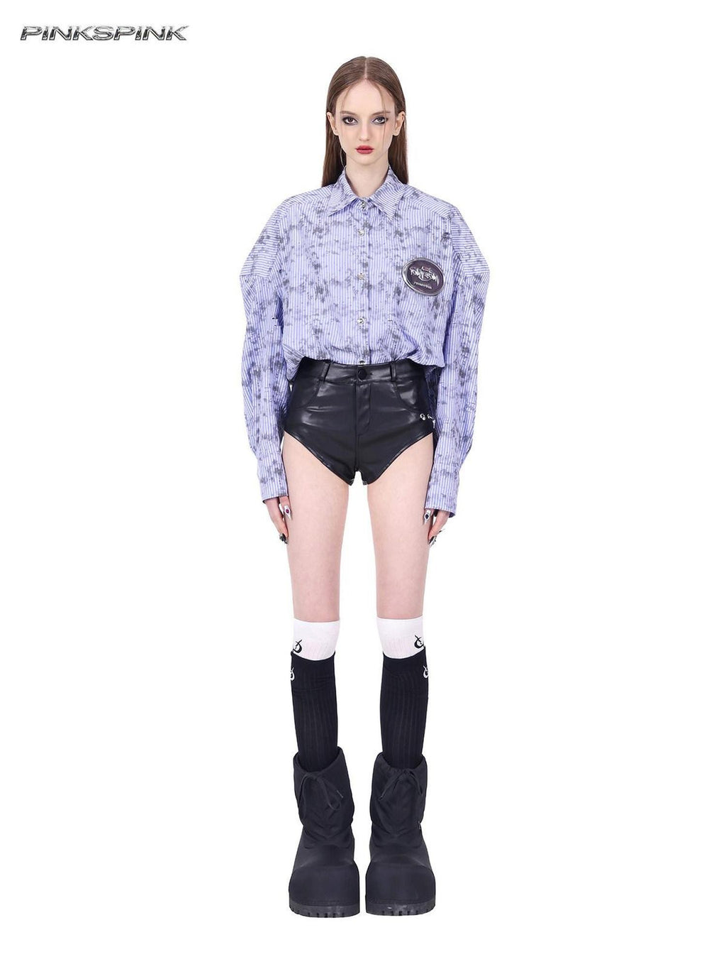 PINKSPINK Distressed Stripe Cat Paw Ripped Boxy Women's Synthetic Blend Oversized Shirts