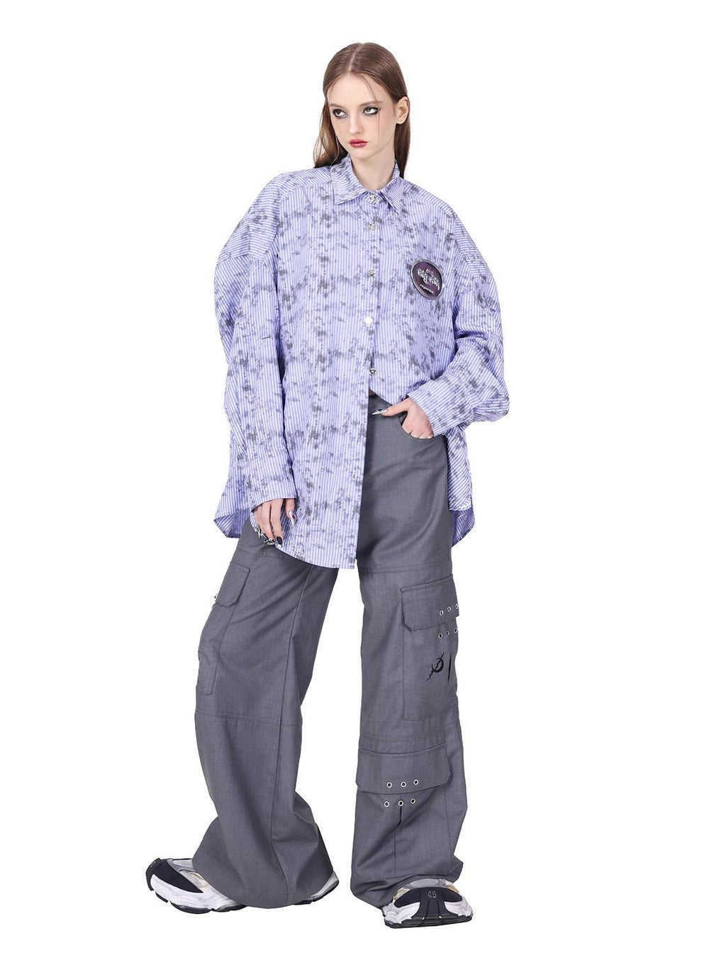 PINKSPINK Distressed Striped Cat Paw Polo Women's Synthetic Blend Oversized Shirts