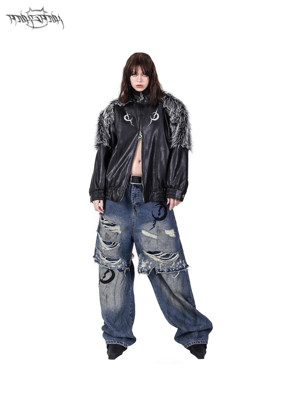 PINKSPINK Double Layer Super Ripped Frayed Hem Wide Leg Women's Denim Distressed Jeans