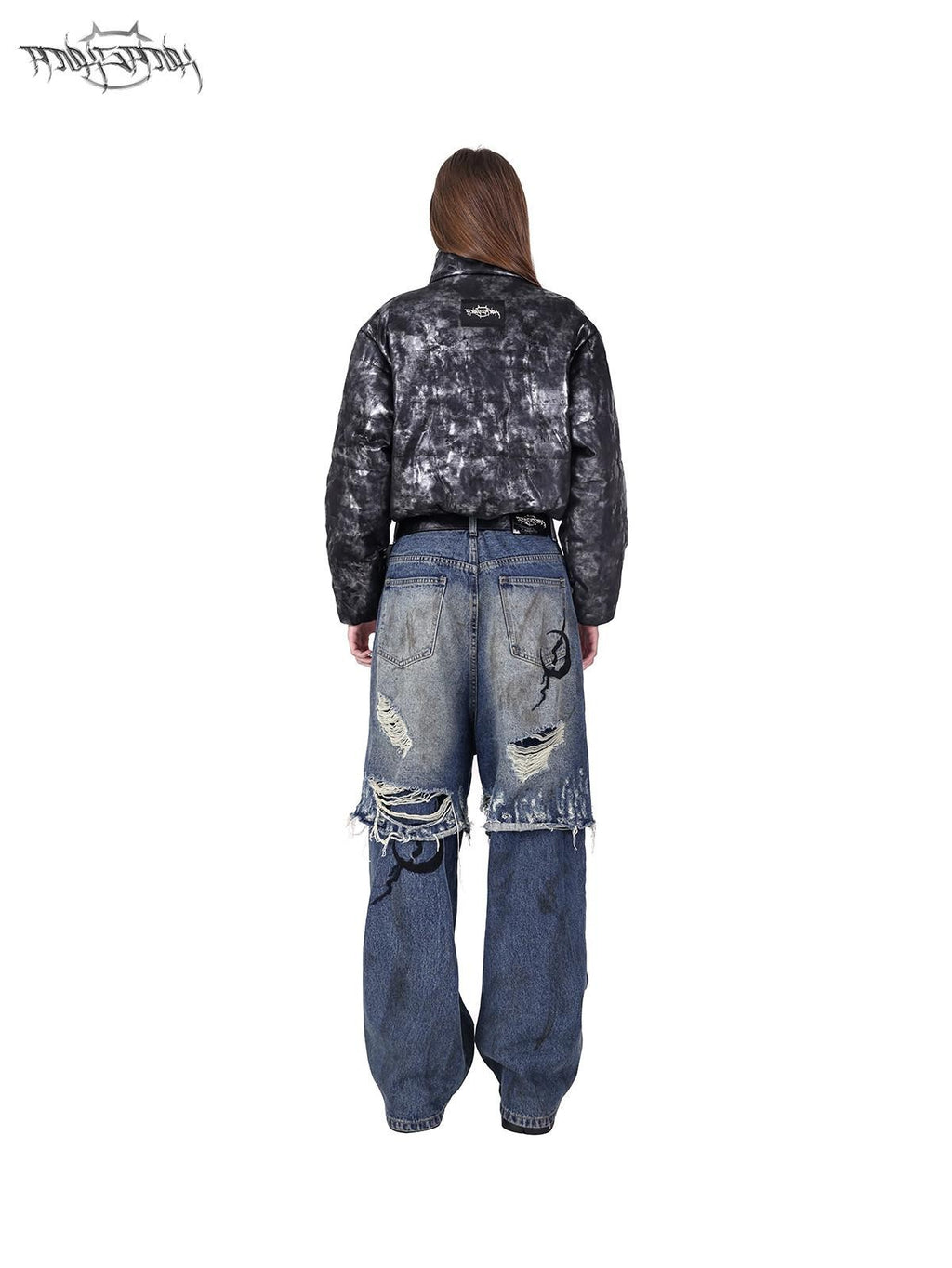 PINKSPINK Double Layer Super Ripped Frayed Hem Wide Leg Women's Denim Distressed Jeans