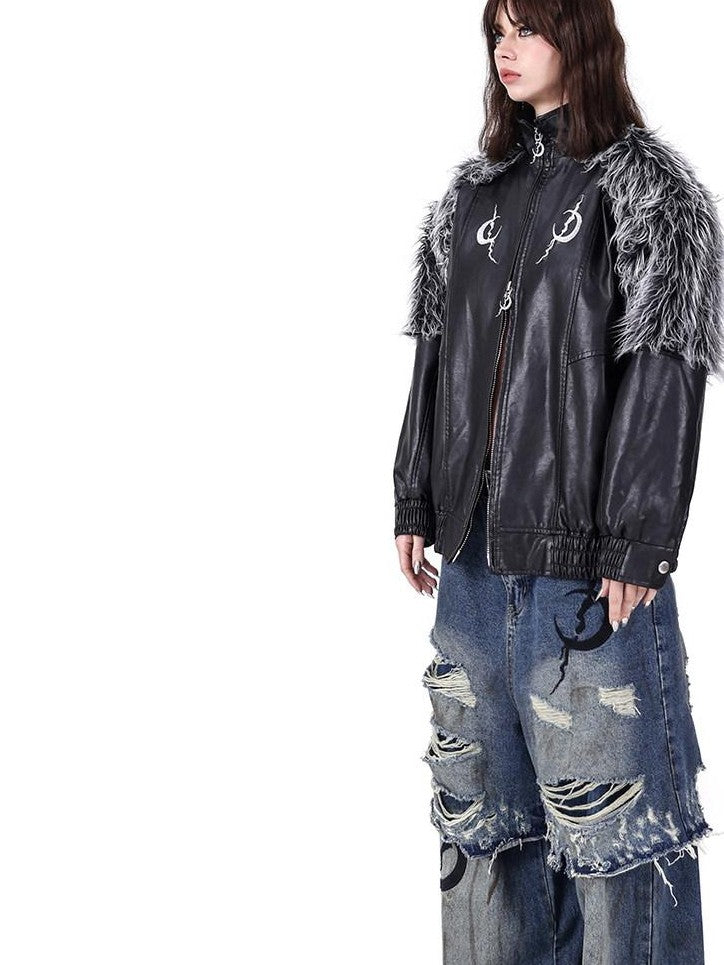 PINKSPINK Double Layer Ultra Ripped Frayed Edge Wide Leg Women's Denim Distressed Jeans