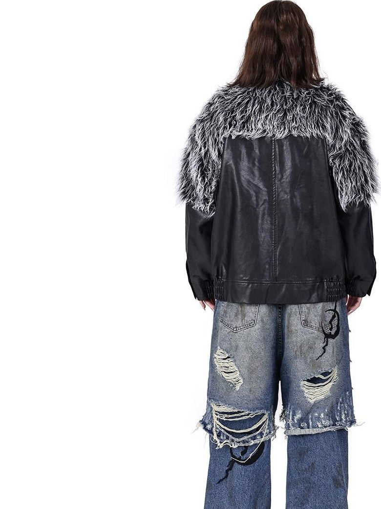 PINKSPINK Double Layer Ultra Ripped Frayed Edge Wide Leg Women's Denim Distressed Jeans