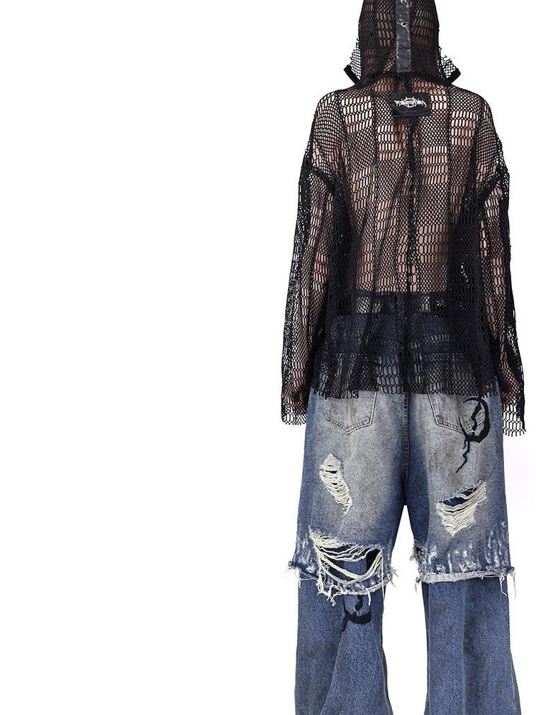 PINKSPINK Double Layer Ultra Ripped Frayed Edge Wide Leg Women's Denim Distressed Jeans