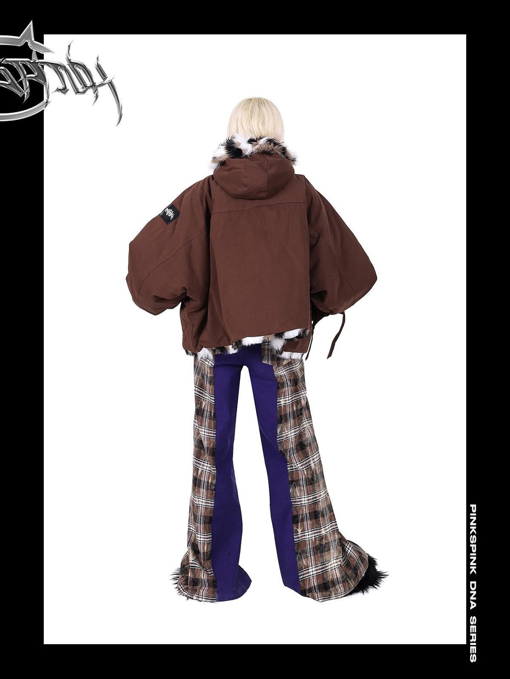 PINKSPINK Dream Purple Patchwork Zipper Plaid Asymmetric Pocket Women's Wide-leg Pants