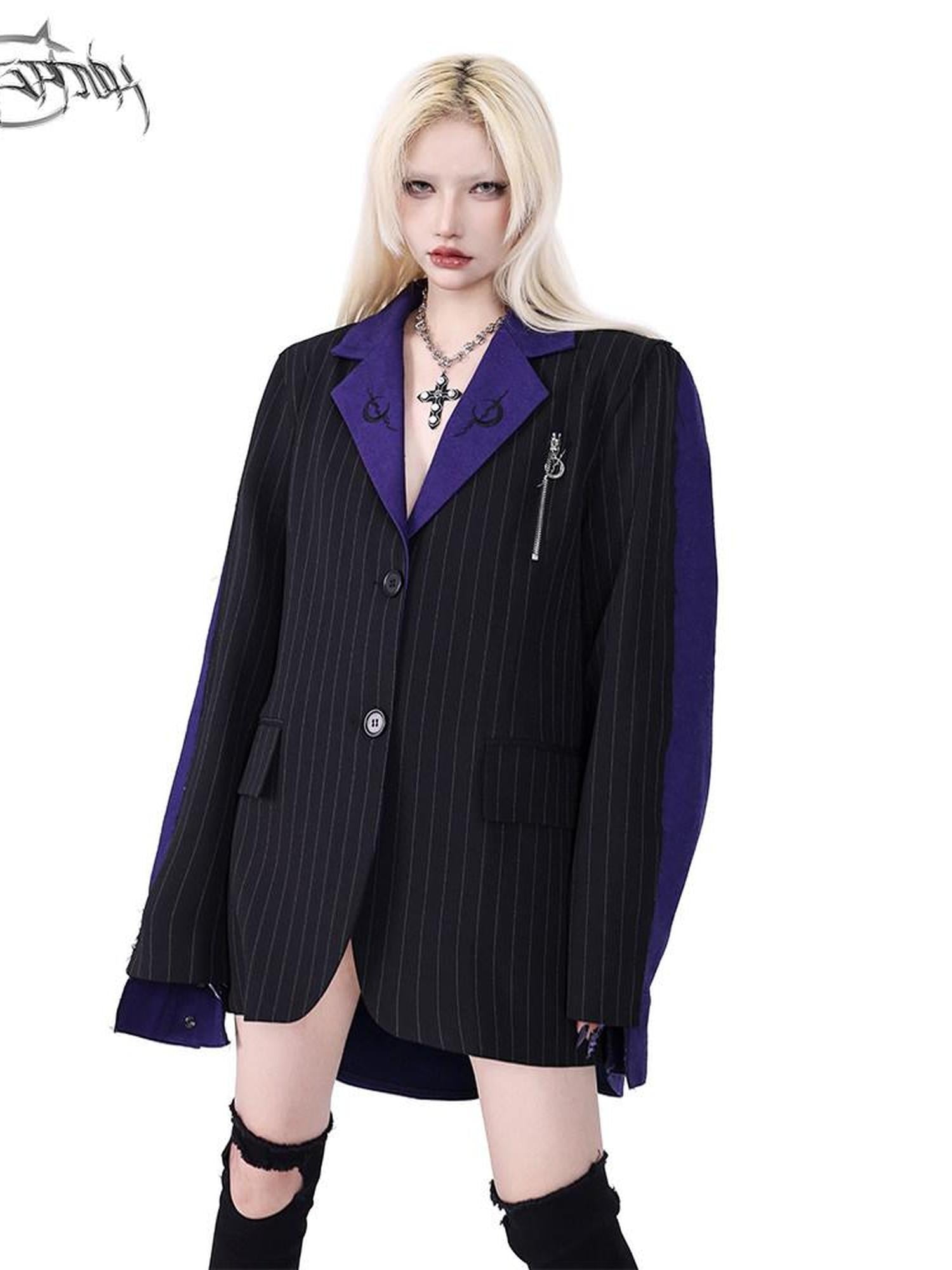 PINKSPINK Dreamy Purple Patchwork Embroidered Sculpted Women's Polyester Blazers