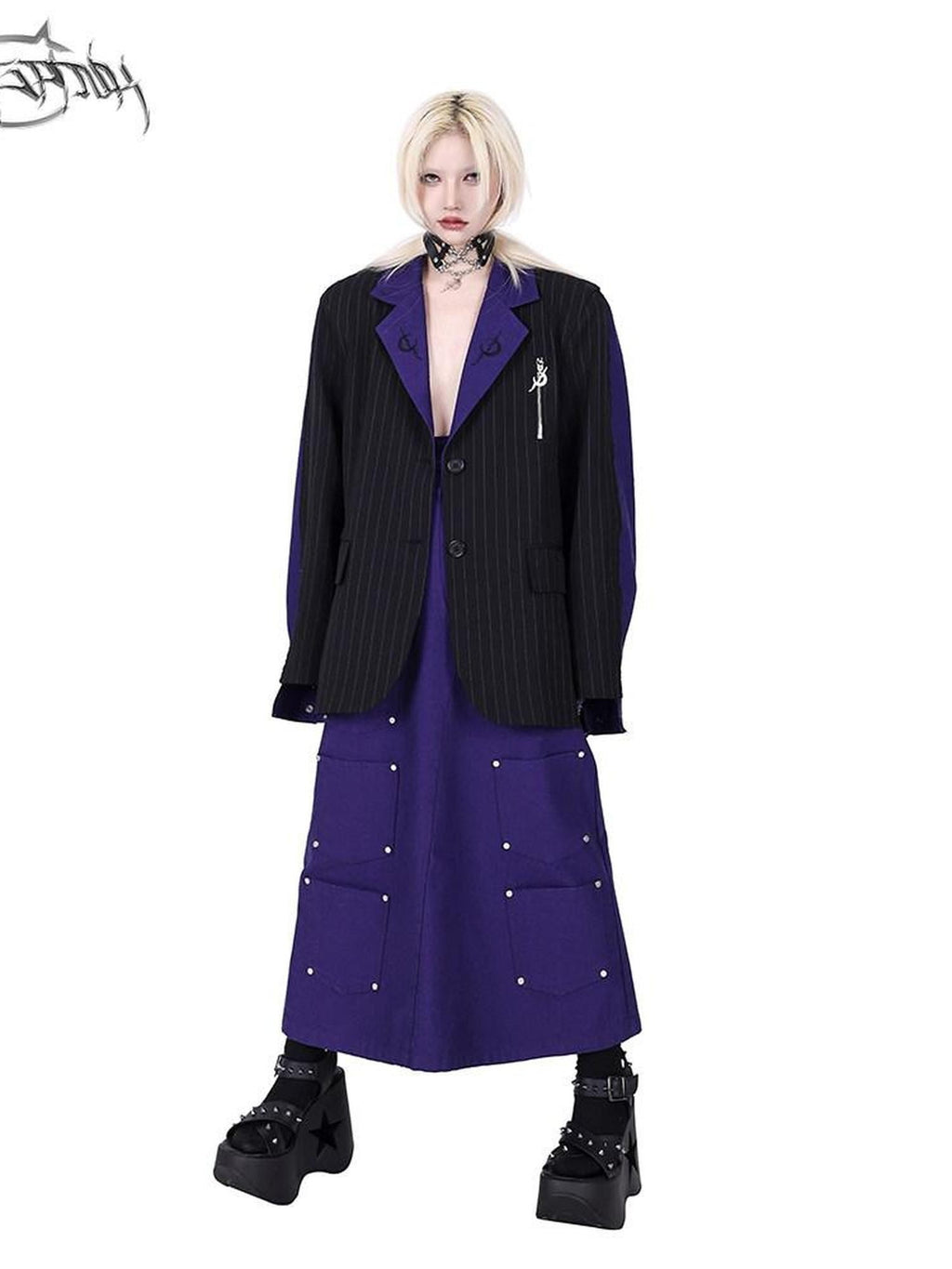 PINKSPINK Dreamy Purple Patchwork Embroidered Sculpted Women's Polyester Blazers