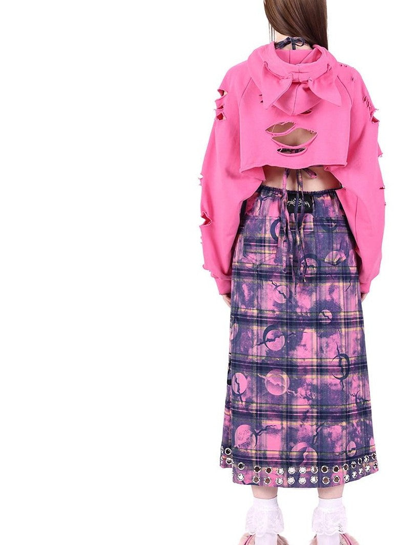 PINKSPINK Dusty Pink Checkered Metal Structure Slit Lace Up Women's Halter Maxi Dresses