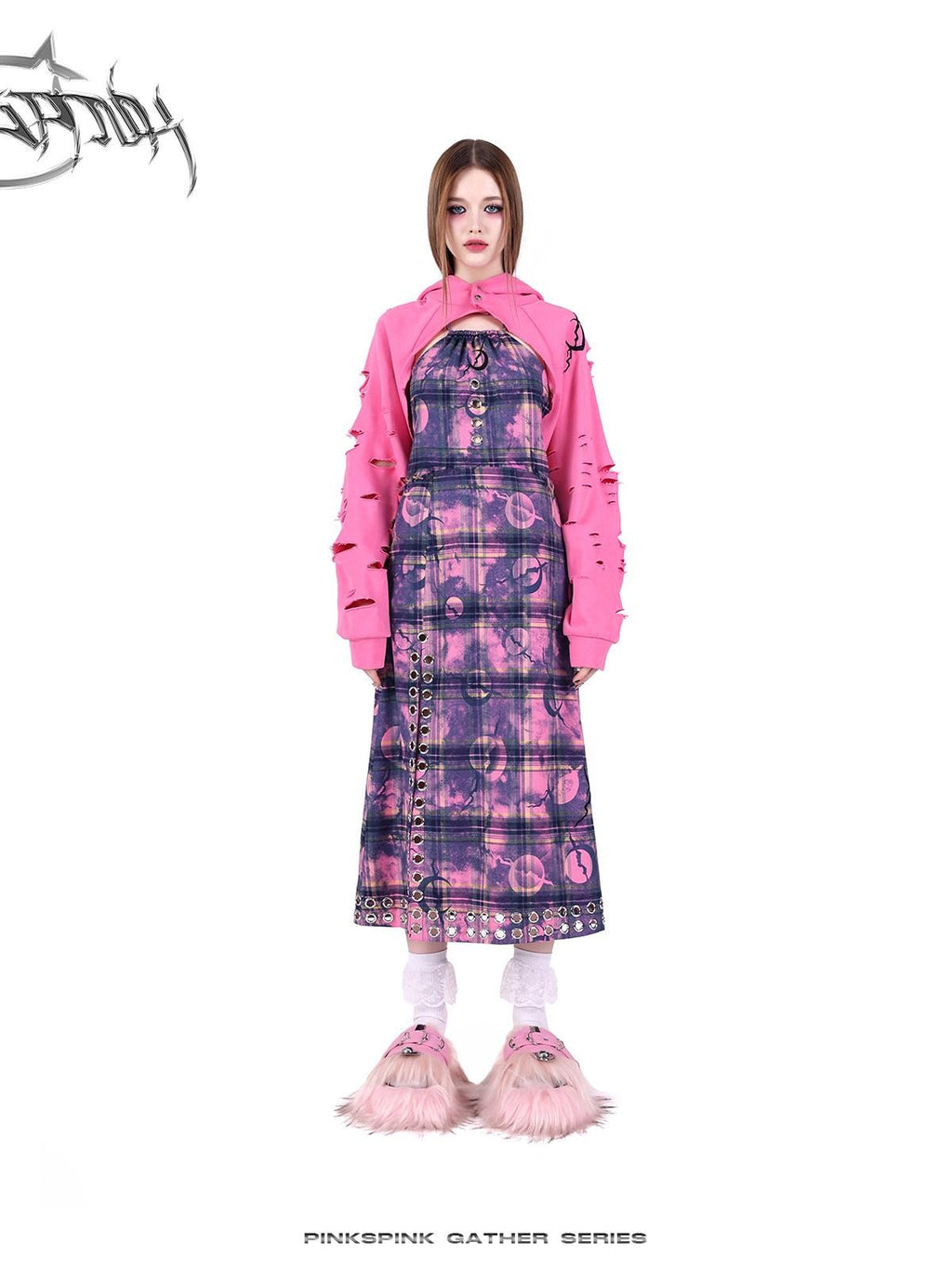 PINKSPINK Dusty Pink Cutout Metal Check Tie Women's Cotton Halter Maxi Dresses
