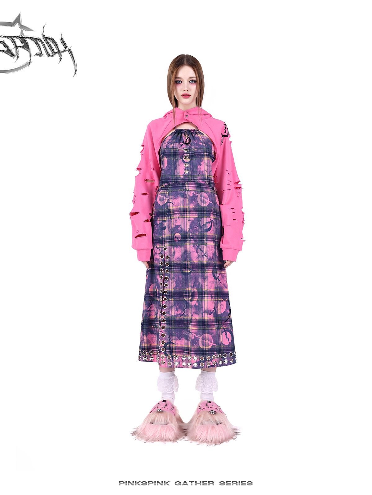 PINKSPINK Dusty Pink Cutout Metal Check Tie Women's Cotton Halter Maxi Dresses