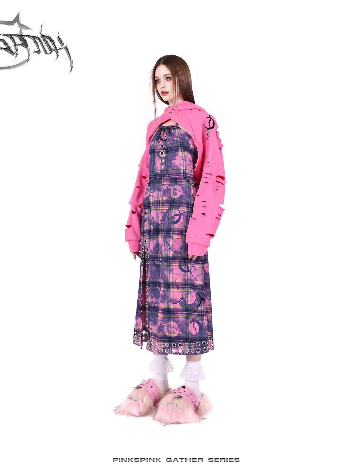 PINKSPINK Dusty Pink Cutout Metal Check Tie Women's Cotton Halter Maxi Dresses