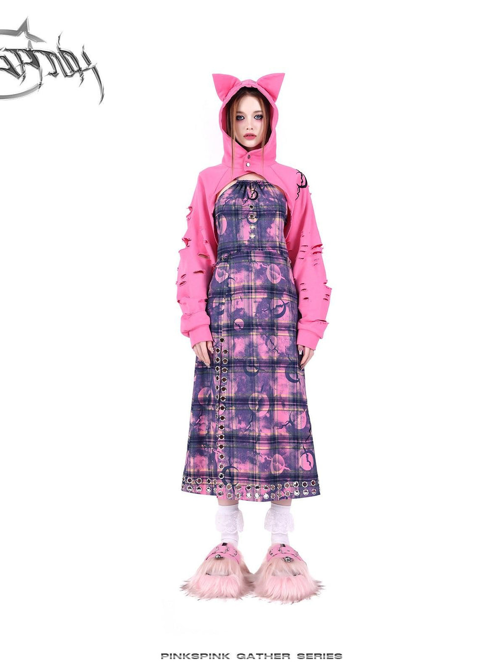 PINKSPINK Dusty Pink Cutout Metal Check Tie Women's Cotton Halter Maxi Dresses