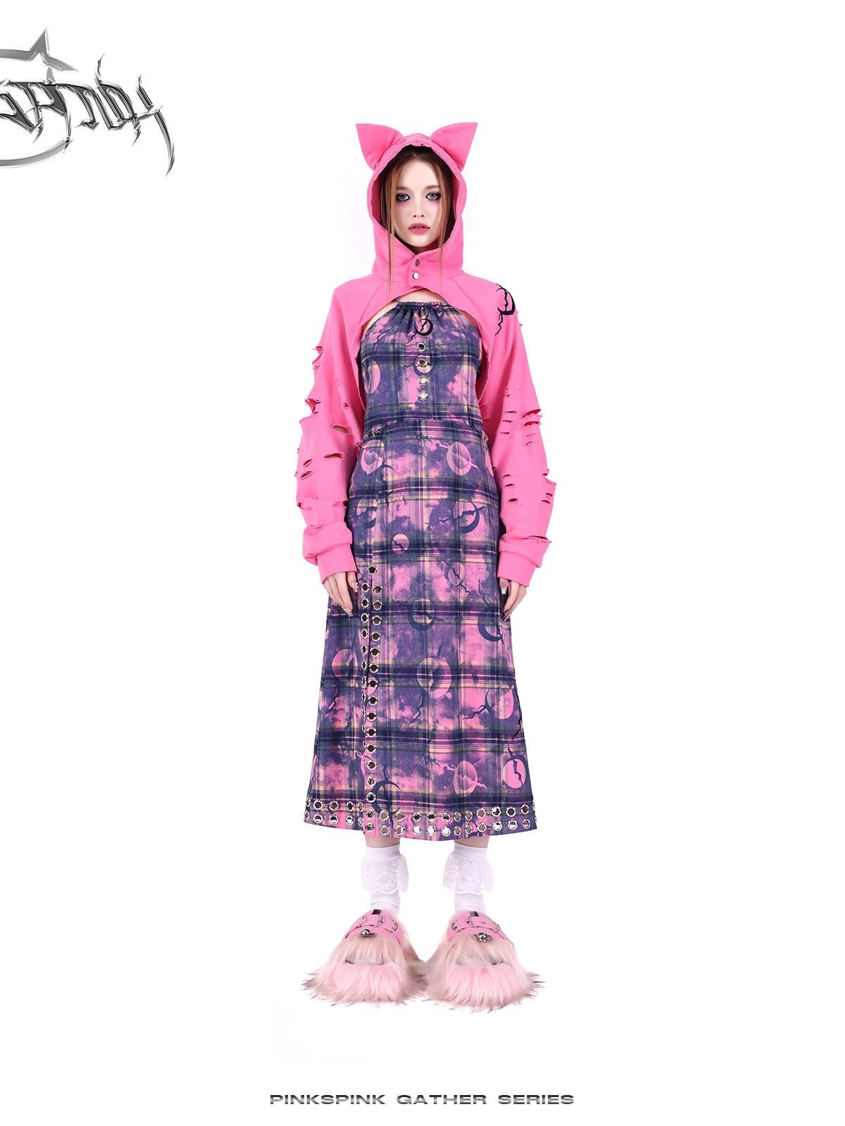 PINKSPINK Dusty Pink Cutout Metal Check Tie Women's Cotton Halter Maxi Dresses