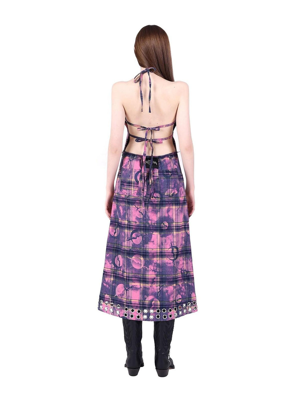 PINKSPINK Dusty Pink Cutout Metal Check Tie Women's Cotton Halter Maxi Dresses