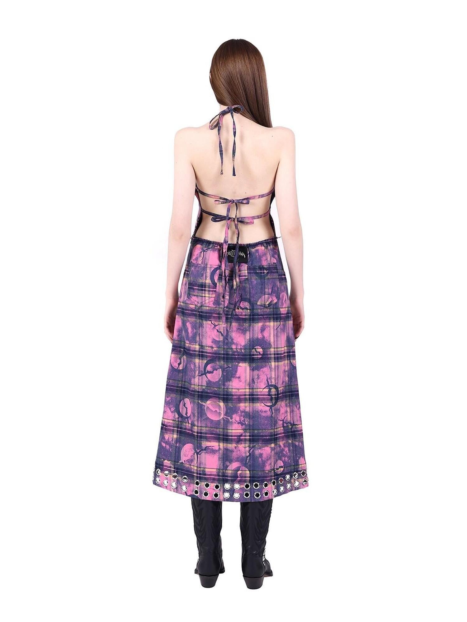 PINKSPINK Dusty Pink Cutout Metal Check Tie Women's Cotton Halter Maxi Dresses